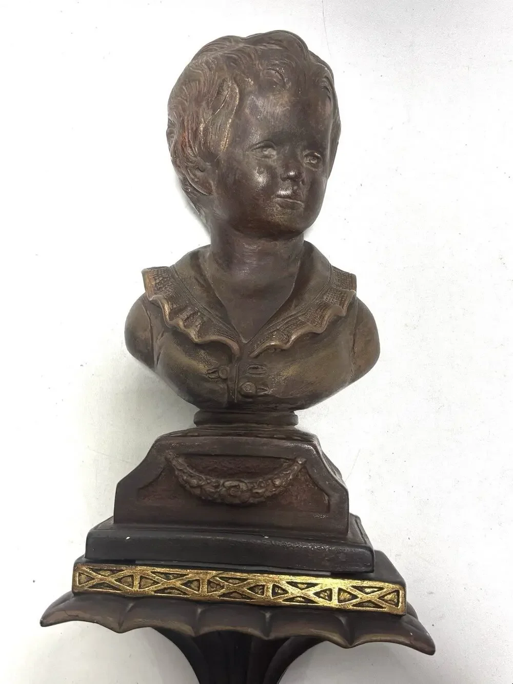 Vintage Child Bust Wall Hanging Bronze Finish Resin Plaster Decor 18”